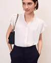 Ann Taylor Petite Flutter Sleeve Button Down Blouse In White