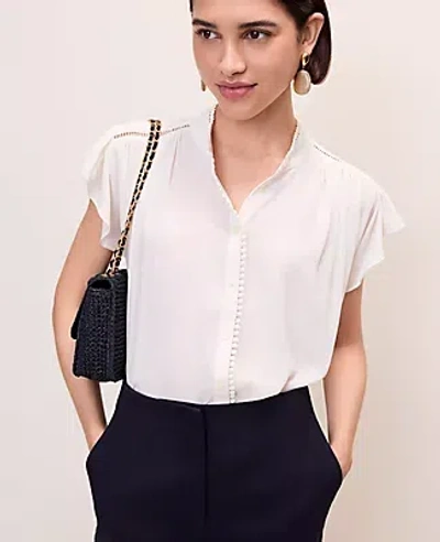 Ann Taylor Petite Flutter Sleeve Button Down Blouse In White