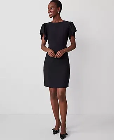 Ann Taylor Petite Flutter Sleeve Flare Dress In Black