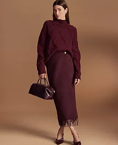 Ann Taylor Petite Fringe Midi Wrap Skirt In Brown