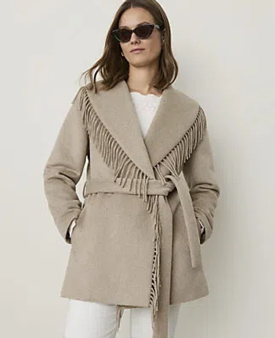 Ann Taylor Petite Fringe Wrap Coat In Soft Mink Melange