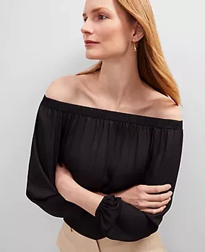 Ann Taylor Petite Gathered Off The Shoulder Top In Black