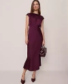 Ann Taylor Petite Gathered Satin Midi Dress In Purple
