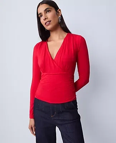 Ann Taylor Petite Gathered V-neck Top In Red
