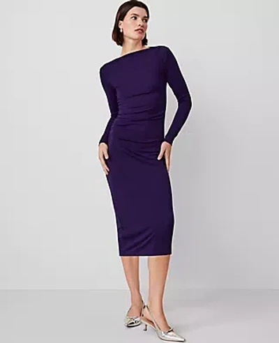 Ann Taylor Petite Gathered Waist Column Sheath Dress In Midnight Mulberry