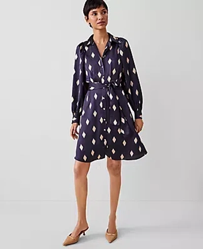 Ann Taylor Petite Geo Collared Belted Shirtdress In Night Sky