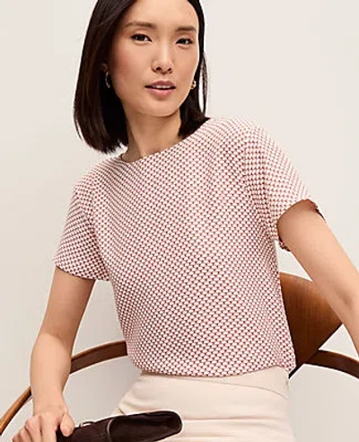 Ann Taylor Petite Geo Mixed Media Crew Neck Tee In Pink