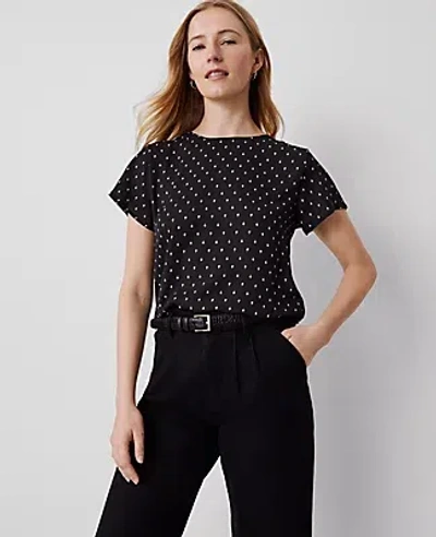 Ann Taylor Petite Geo Mixed Media Tee In Black
