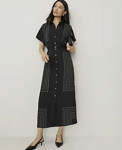 Ann Taylor Petite Geo Print Belted Shirtdress In Black