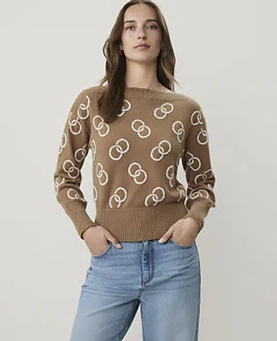 Ann Taylor Petite Geo Print Boatneck Sweater In Pecan