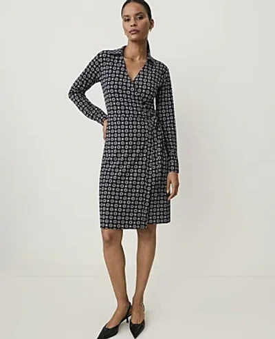 Ann Taylor Petite Geo Print Collared Wrap Midi Dress In Night Sky