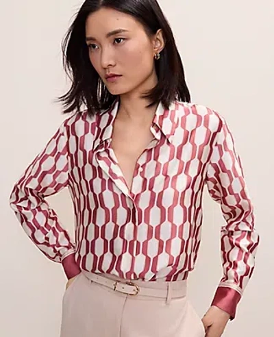 Ann Taylor Petite Geo Satin Essential Shirt In White
