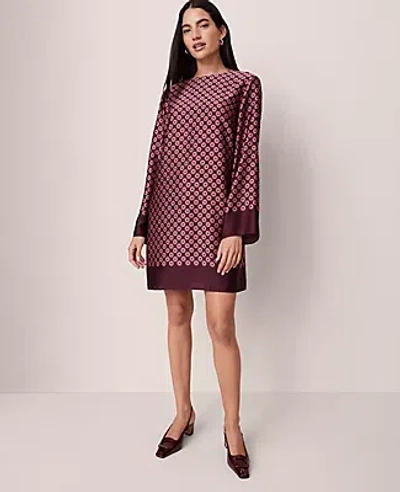Ann Taylor Petite Geo Satin Shift Dress In Brown