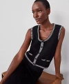 Ann Taylor Petite Geo Stitch Sweater Vest In Black/white Multi