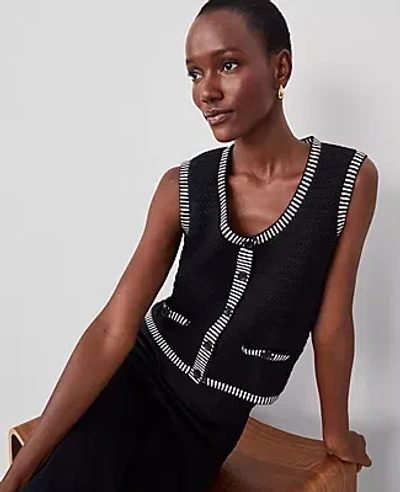 Ann Taylor Petite Geo Stitch Sweater Vest In Black/white Multi