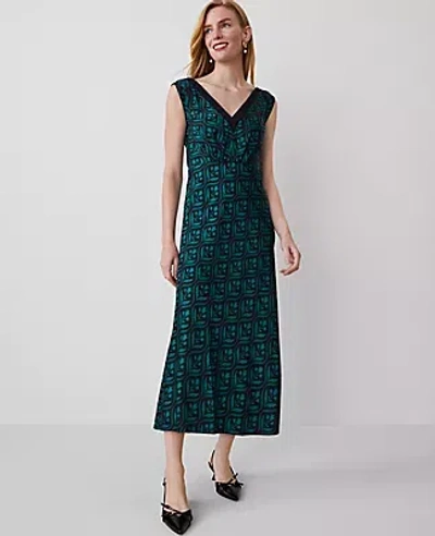 Ann Taylor Petite Geo V-neck Bias Dress In Jewel Green