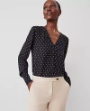 Ann Taylor Petite Geo V-neck Mixed Media Top In Black