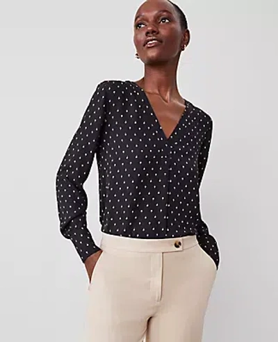 Ann Taylor Petite Geo V-neck Mixed Media Top In Black