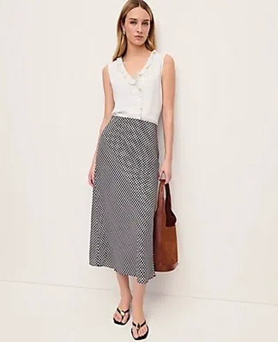 Ann Taylor Petite Gingham Bias Midi Slip Skirt In White