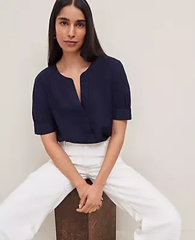 Ann Taylor Half Sleeve Linen Popover Top In Night Sky