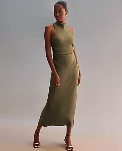 Ann Taylor Petite Halter Bias Satin Maxi Dress In Green