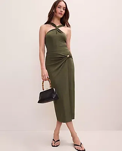 Ann Taylor Petite Hardware Embellished Wrap Midi Skirt In Green