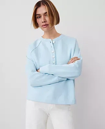 Ann Taylor Petite Henley Sweatshirt In Nordic Sky Blue