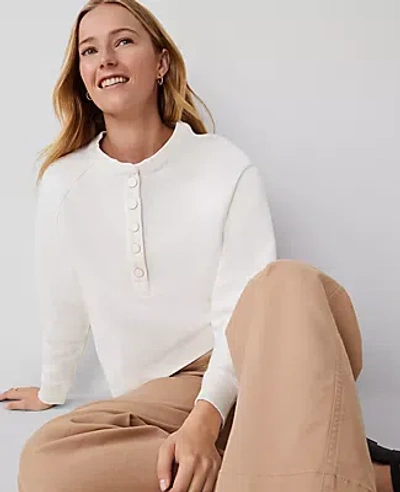 Ann Taylor Petite Henley Sweatshirt In Winter White
