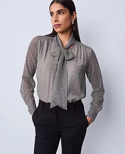 Ann Taylor Petite Herringbone Bow Blouse