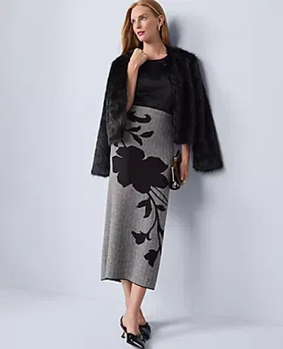 Ann Taylor Petite Herringbone Floral Jacquard Sweater Skirt In Black