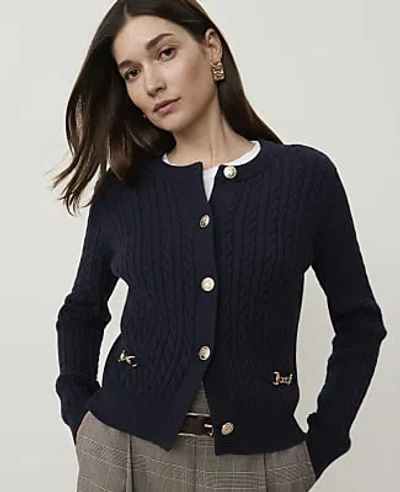Ann Taylor Petite Horsebit Cable Cardigan In Night Sky