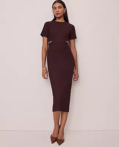 Ann Taylor Petite Horsebit Midi Sheath Dress In Burgundy