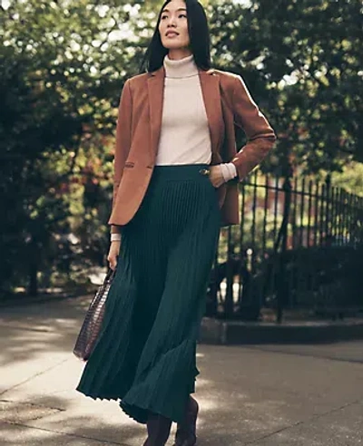 Ann Taylor Petite Horsebit Pleated Midi Skirt In Green