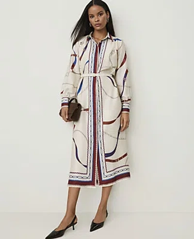 Ann Taylor Petite Horsebit Print Midi Shirtdress In Sand Shell