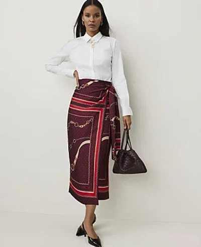 Ann Taylor Petite Horsebit Print Wrap Skirt In A Purest Plum