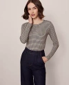 Ann Taylor Petite Houndstooth Crew Neck Top In Gray