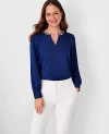 Ann Taylor Petite Jeweled Split Neck Top In Dark Deep Ocean