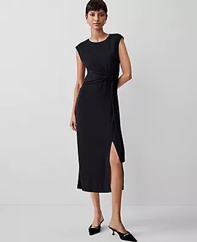 Ann Taylor Petite Knit Belted Column Maxi Dress In Black