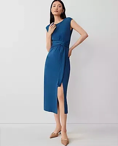 Ann Taylor Petite Knit Belted Column Maxi Dress In Underwater Teal