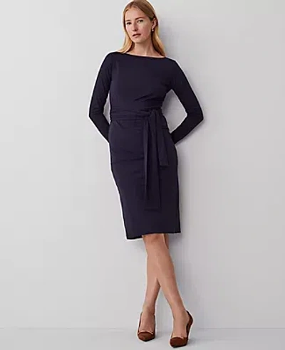Ann Taylor Petite Knit Tie Waist Sheath Dress In Night Sky