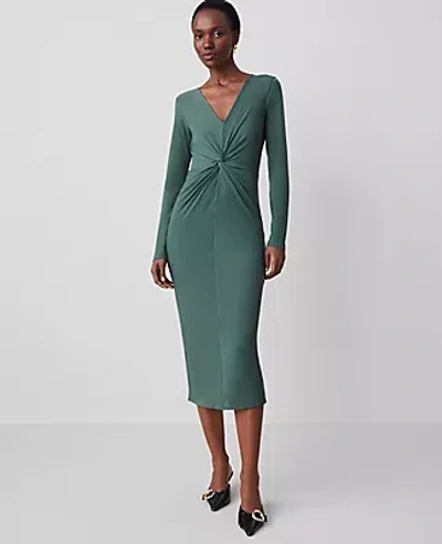 Ann Taylor Petite Knit V-neck Midi Dress In Dried Cilantro