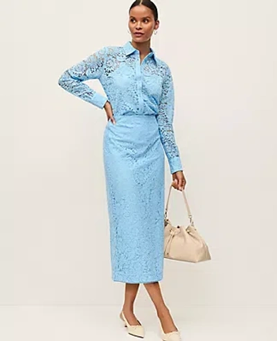 Ann Taylor Petite Lace Column Midi Skirt In Blue