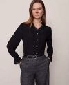 Ann Taylor Petite Lace Ruffle Trim Blouse In Black