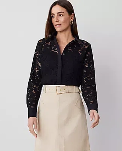 Ann Taylor Petite Lace Shirt In Black