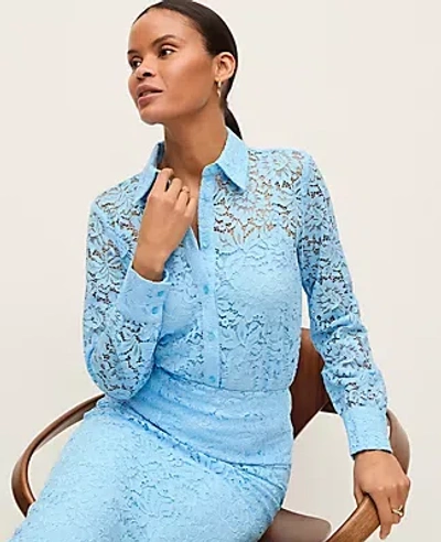 Ann Taylor Petite Lace Shirt In Blue