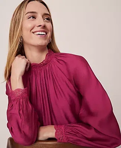 Ann Taylor Petite Lace Trim Blouse In Black