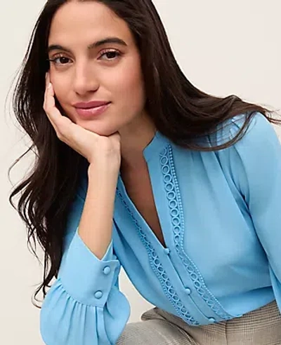 Ann Taylor Petite Lace Trim Blouse In Blue