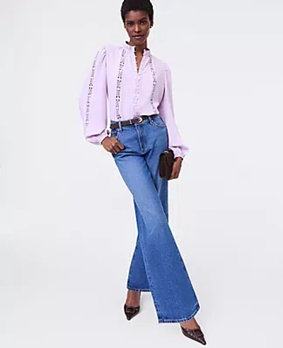 Ann Taylor Petite Lace Trim Blouse In Multi