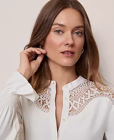 Ann Taylor Petite Lace Trim Blouse In White