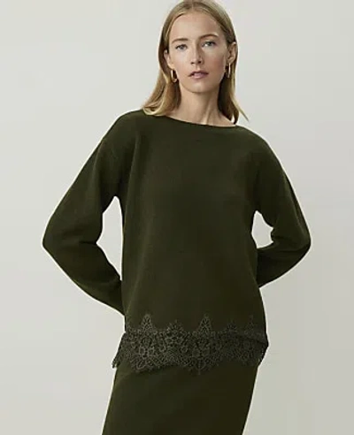 Ann Taylor Petite Lace Trim Boatneck Sweater In Caper Shadow